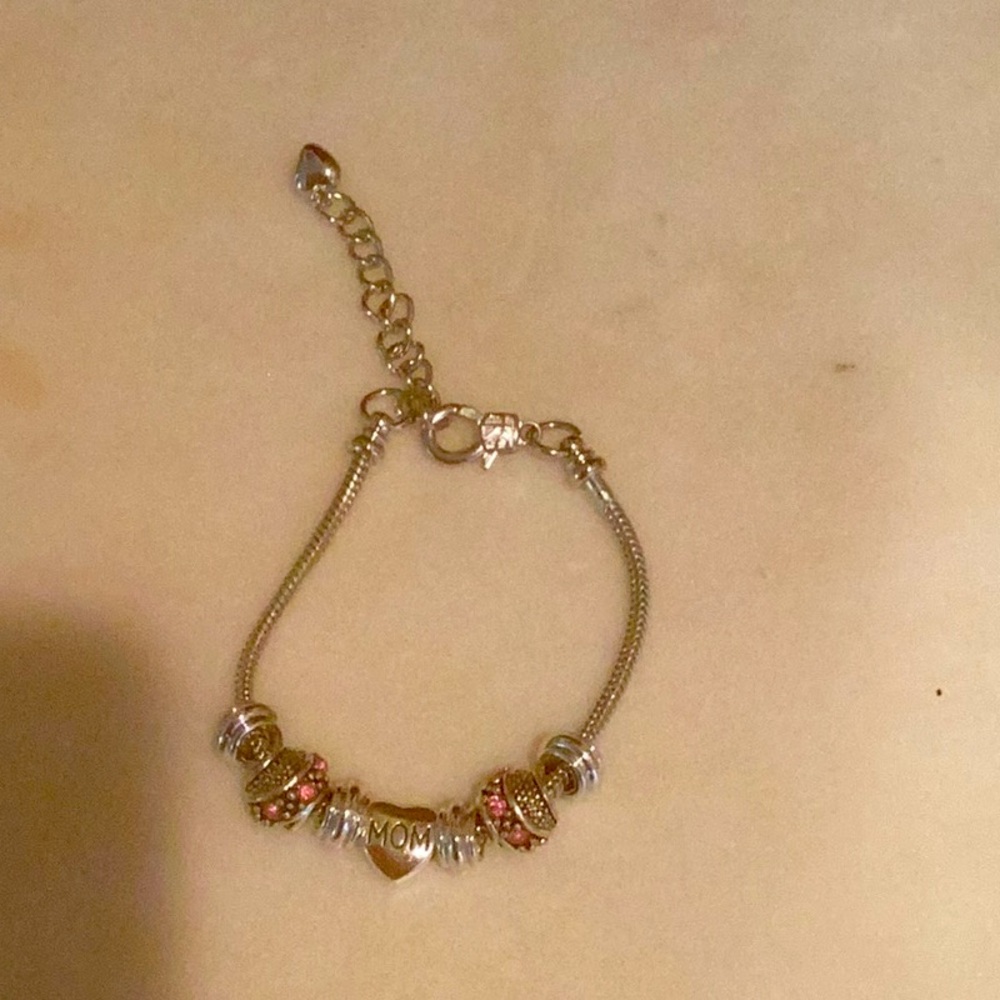 Elegant Silver Tone and Pink Charm Bracelet